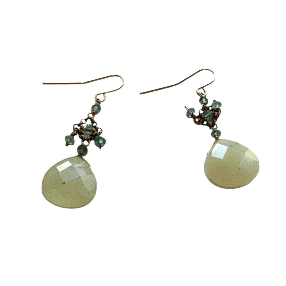 Vintage Green Jadeite and Peridot Dangle Earrings with gold hook backs. VGUC - Picture 2 of 3